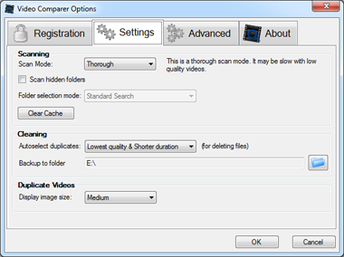 Software settings : scanning mode, auto file cleaning selection, size of image display